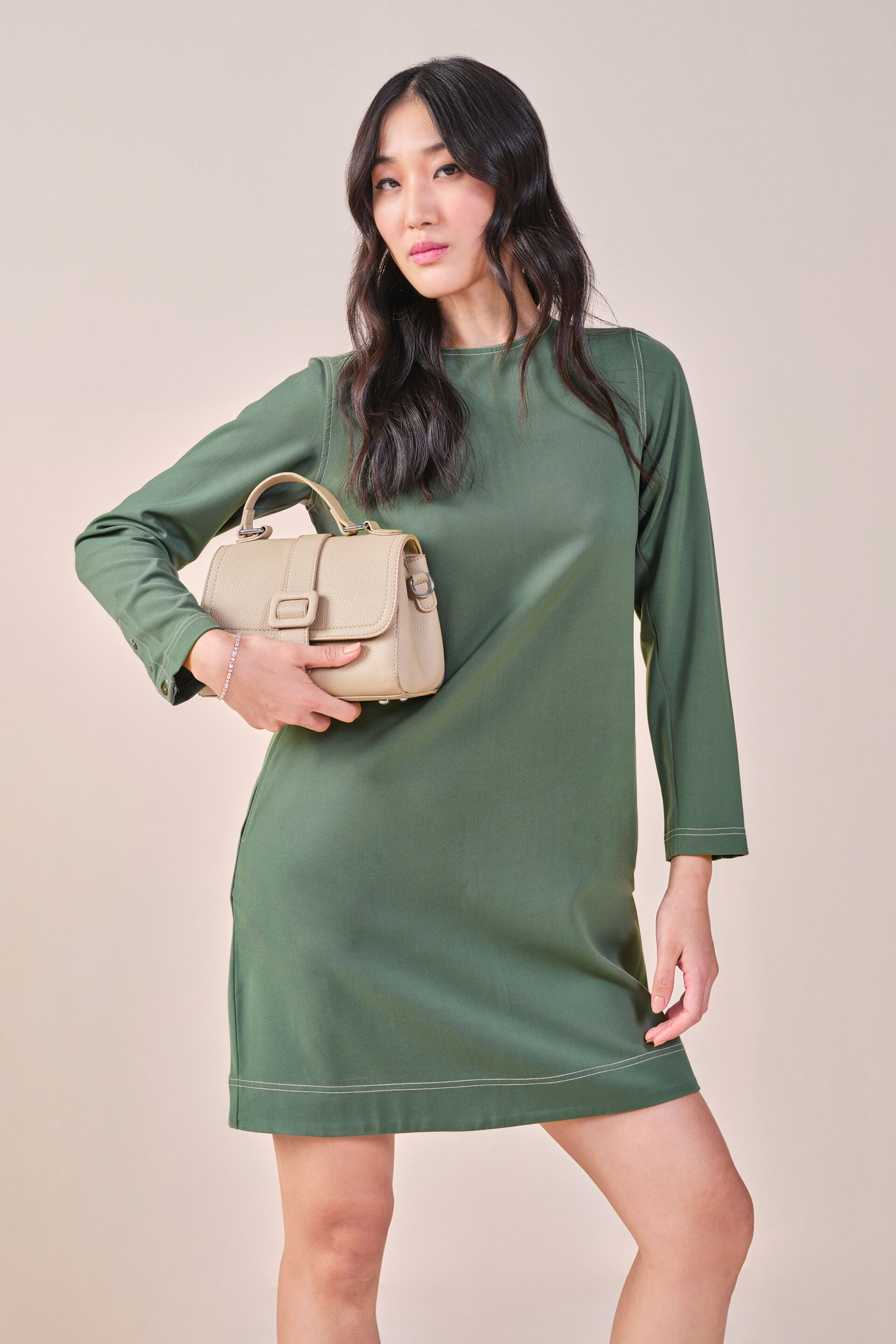 Tasha Solid Dress, Green, image 3